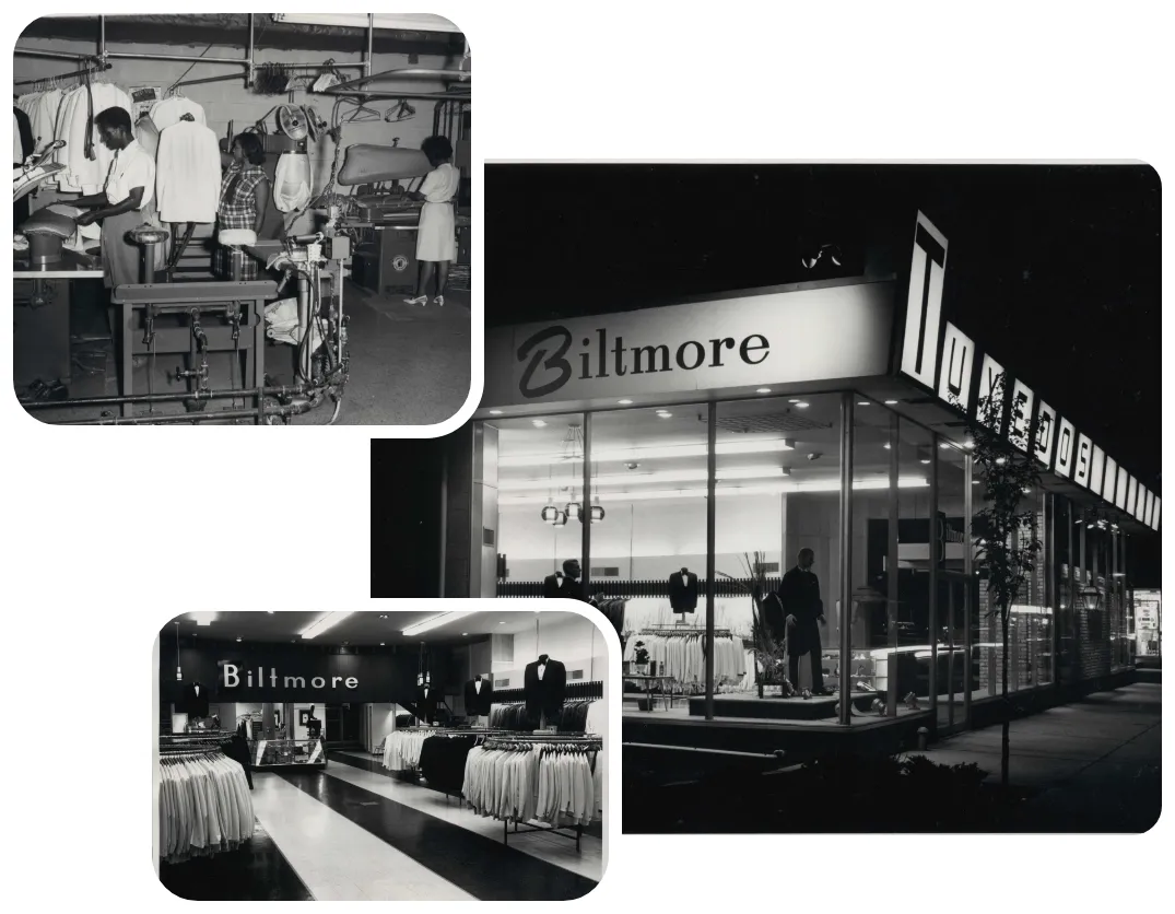 Collage of vintage photos of Biltmore Tuxedos